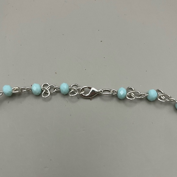 Silver and Aqua Beaded Necklace with Decorative Sterling Silver Elements - Picture 2 of 3